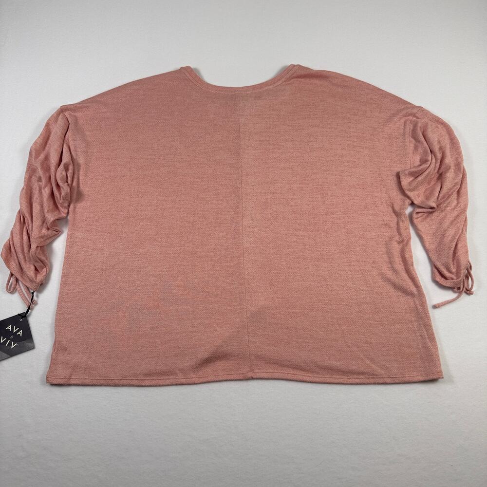 Ava & Viv Peach Pink Knit Top Ruched Lace Up Sleeves Women's Plus Size 4X - Picture 4 of 9
